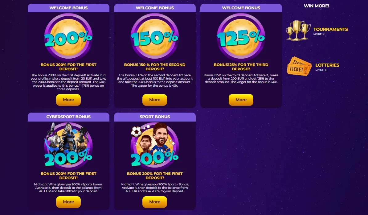 midnight casino bonus